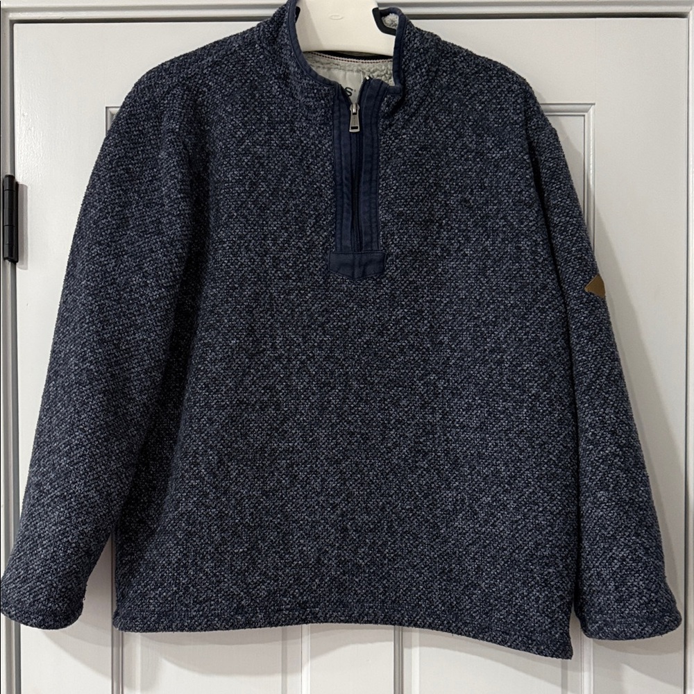 Orvis Pullover Mens L Blue Sherpa Lined  1/4 Zip Sweater Long Sleeve Casual Warm